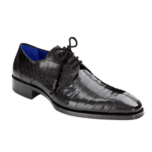 Mezlan "Giotto" Black Genuine All-Over Alligator Shoes With Artisan Laces And Tassels